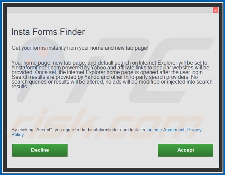 Official Insta Forms Finder browser hijacker installation setup