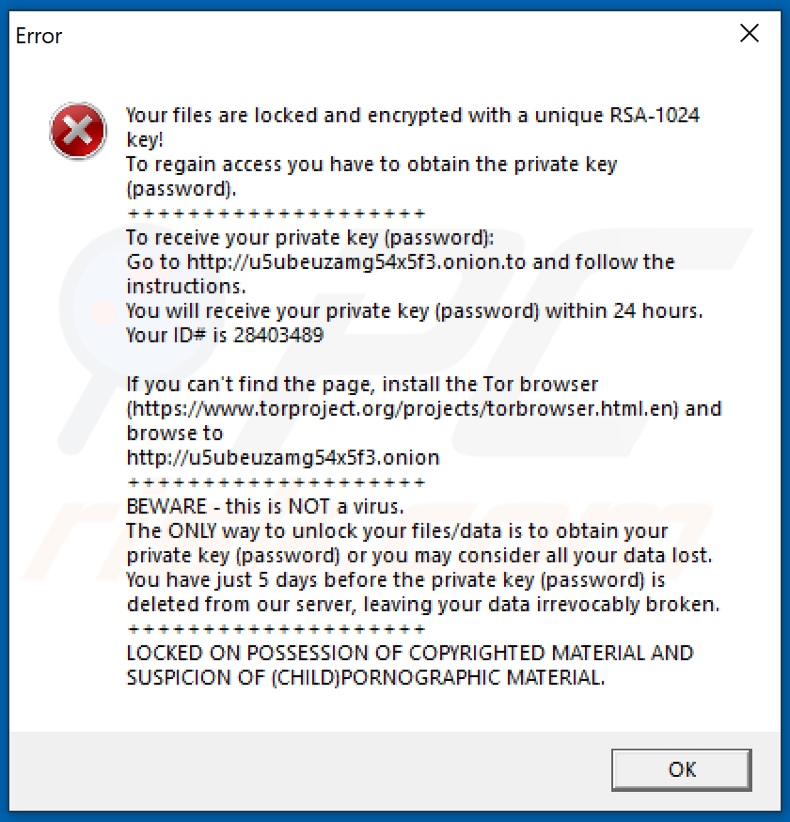 LOCKED ON POSSESSION OF COPYRIGHTED MATERIAL ransomware pop-up