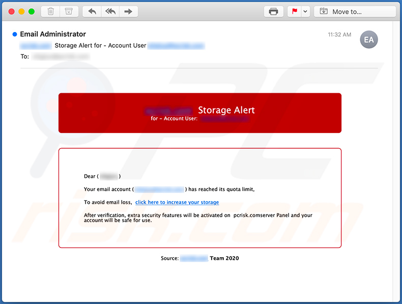 Mail Quota-themed spam email used to promote phishing website (2020-08-19)