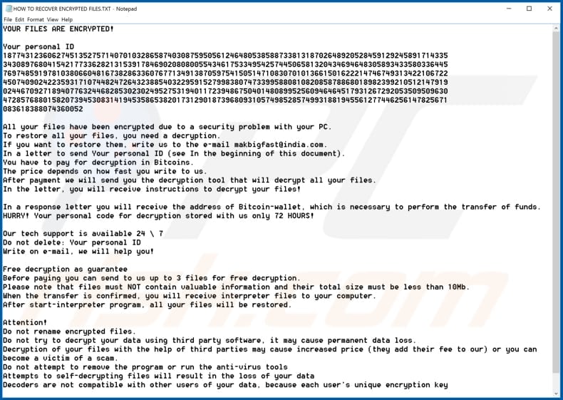 MAKB ransomware ransom-demanding message (HOW TO RECOVER ENCRYPTED FILES.TXT)