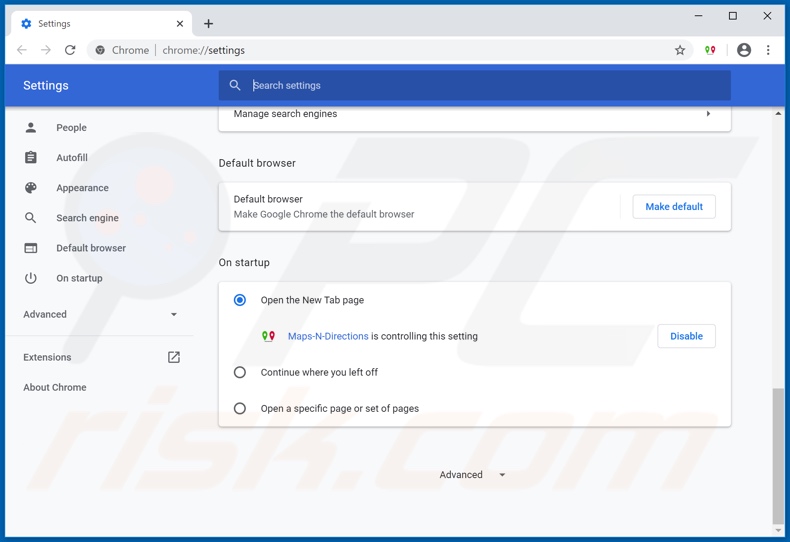 Removing hmapsndirections.co from Google Chrome homepage