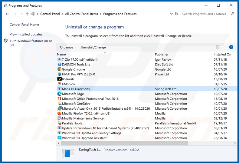 hmapsndirections.co browser hijacker uninstall via Control Panel