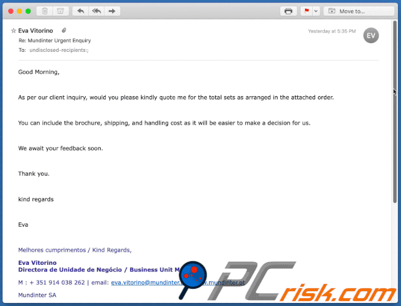 mundinter email virus letter appearance