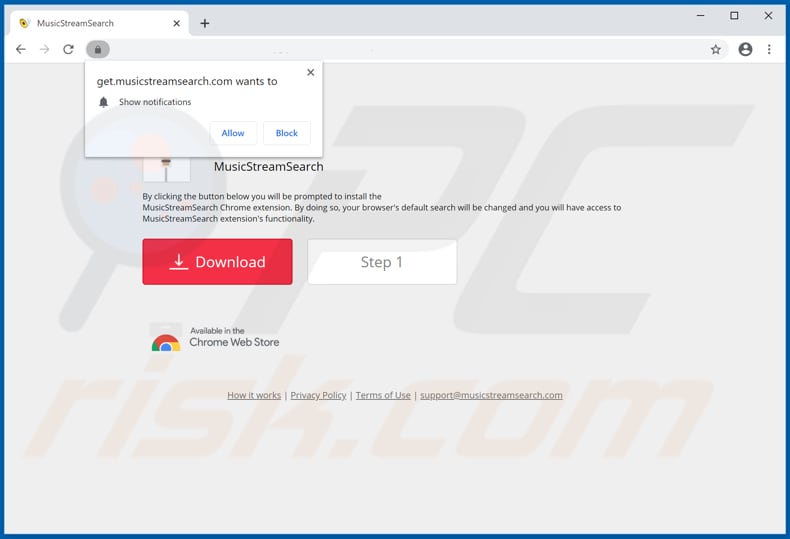 Website used to promote MusicStreamSearch browser hijacker