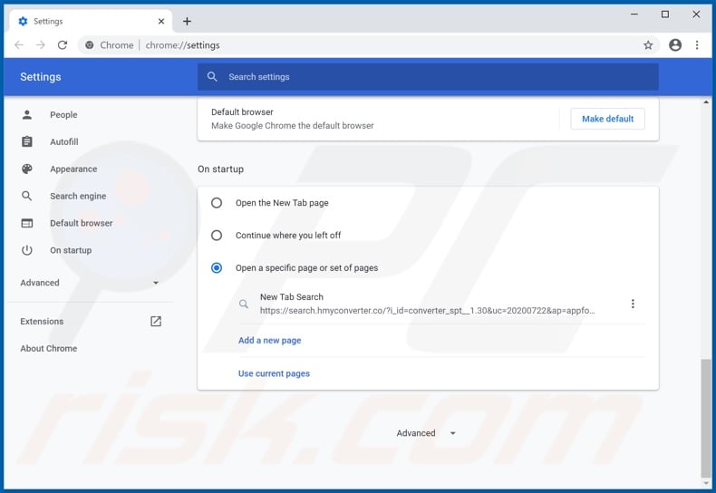Removing hmyconverter.co from Google Chrome homepage