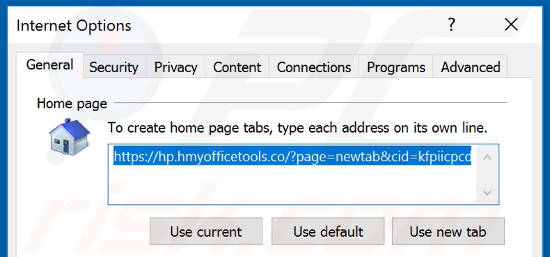 Removing hmyofficetools.co from Internet Explorer homepage