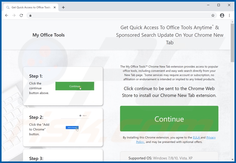 Website used to promote My Office Tools browser hijacker