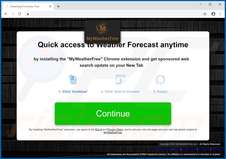 Website used to promote MyWeatherFree browser hijacker
