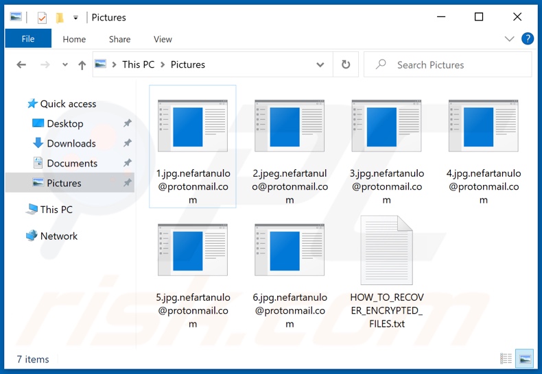 Files encrypted by Nefartanulo ransomware (.nefartanulo@protonmail.com extension)