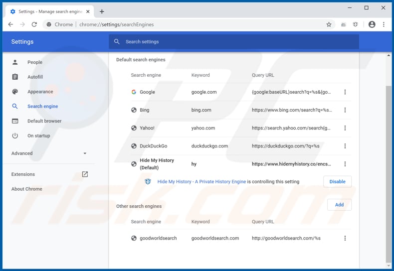 Removing hnownewsonline.com from Google Chrome default search engine