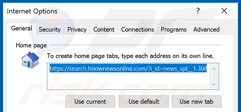 Removing hnownewsonline.com from Internet Explorer homepage