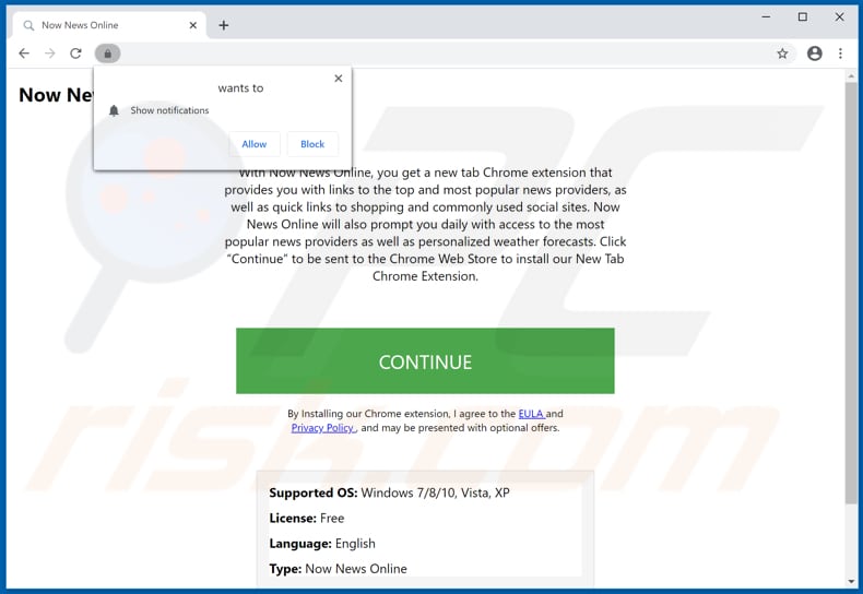 Website used to promote Now News Online browser hijacker