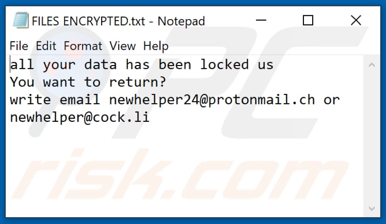 NW24 ransomware text file (FILES ENCRYPTED.txt)