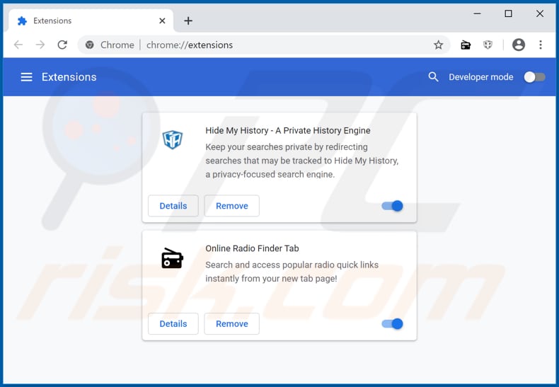 Removing honlineradiofinder.com related Google Chrome extensions