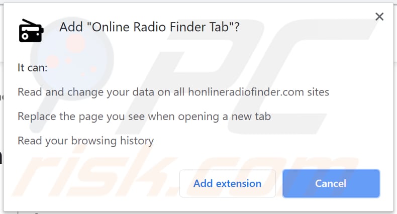 online radio finder tab browser hijacker notification
