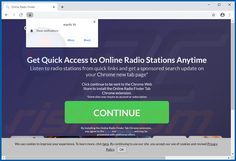 Website used to promote Online Radio Finder Tab browser hijacker