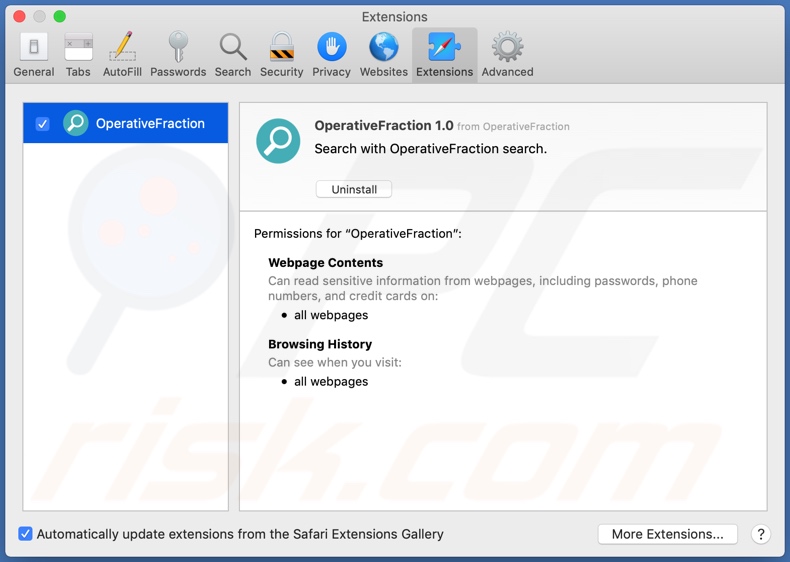 OperativeFraction adware installed onto Safari