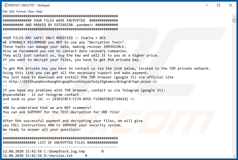 Pandemic decrypt instructions (PROTECT_INFO.TXT)