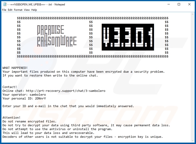 Paradise 4.3.3.0.1 decrypt instructions (---==%$$$OPEN_ME_UP$$$==---.txt)