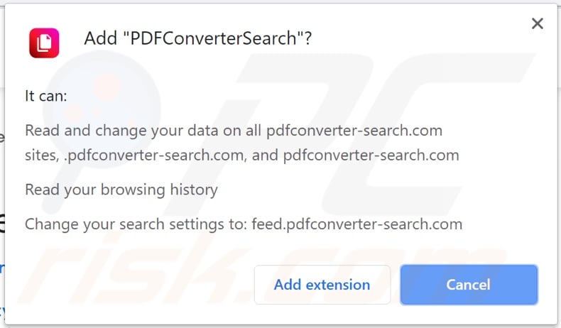 PDFConverterSearch browser hijacker asking for permissions