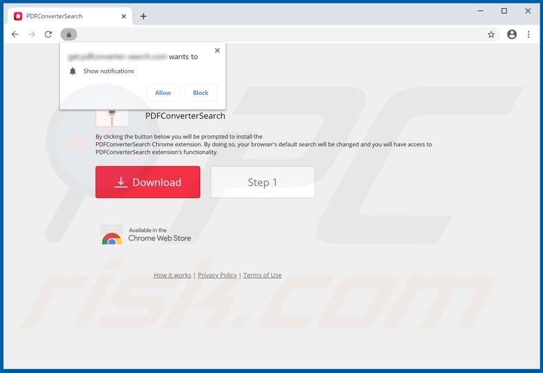 Website used to promote PDFConverterSearch browser hijacker (Chrome)