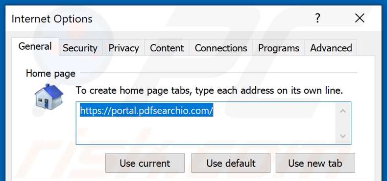 Removing pdfsearchio.com from Internet Explorer homepage