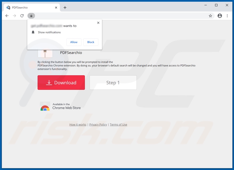 Website used to promote PDFSearchio browser hijacker