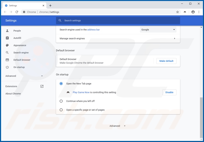 Removing playgamenowtab1.com from Google Chrome homepage