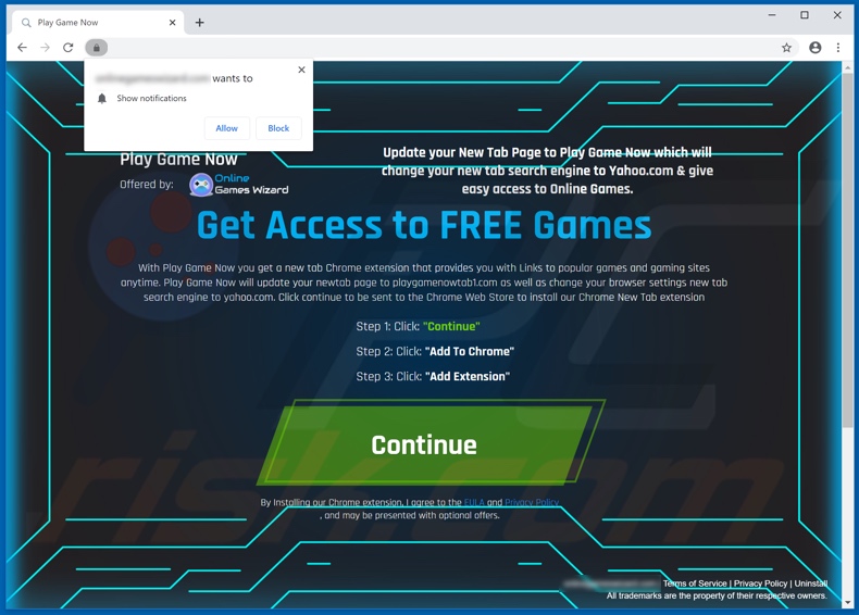 Website used to promote Play Game Now browser hijacker