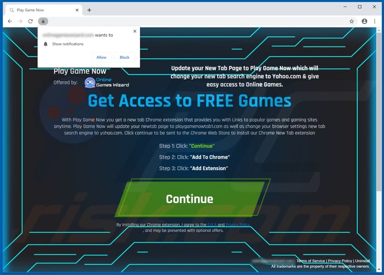 Website used to promote Play Game Now browser hijacker