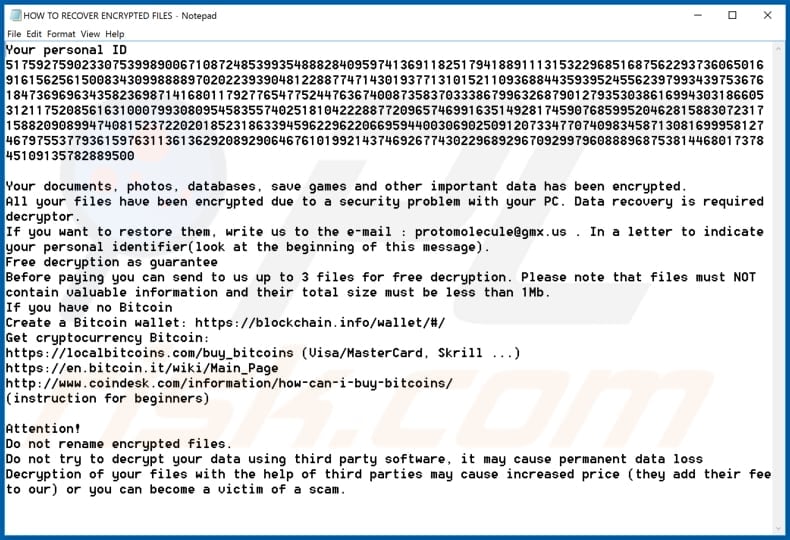 Protomolecule decrypt instructions (HOW TO RECOVER ENCRYPTED FILES)