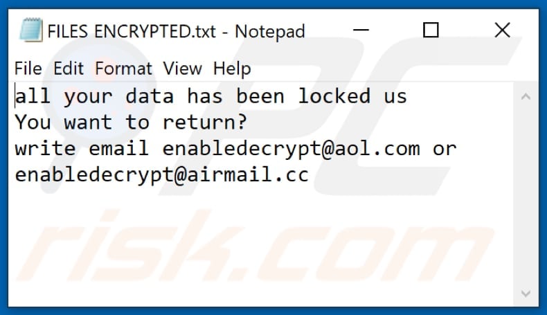 Rec ransomware text file (FILES ENCRYPTED.txt)