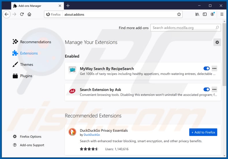 Removing hp.myway.com related Mozilla Firefox extensions