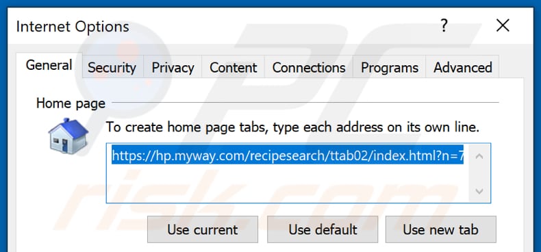 Removing hp.myway.com from Internet Explorer homepage