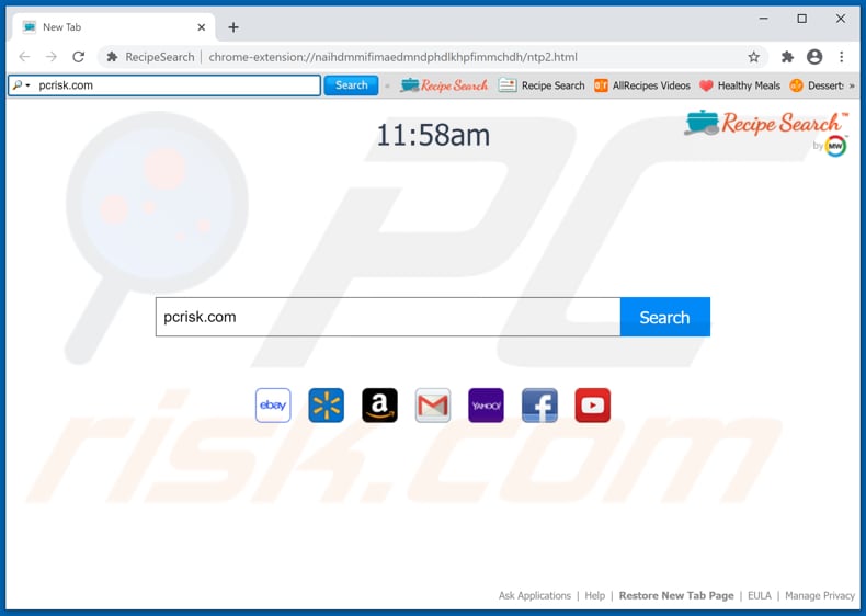 RecipeSearch browser hijacker