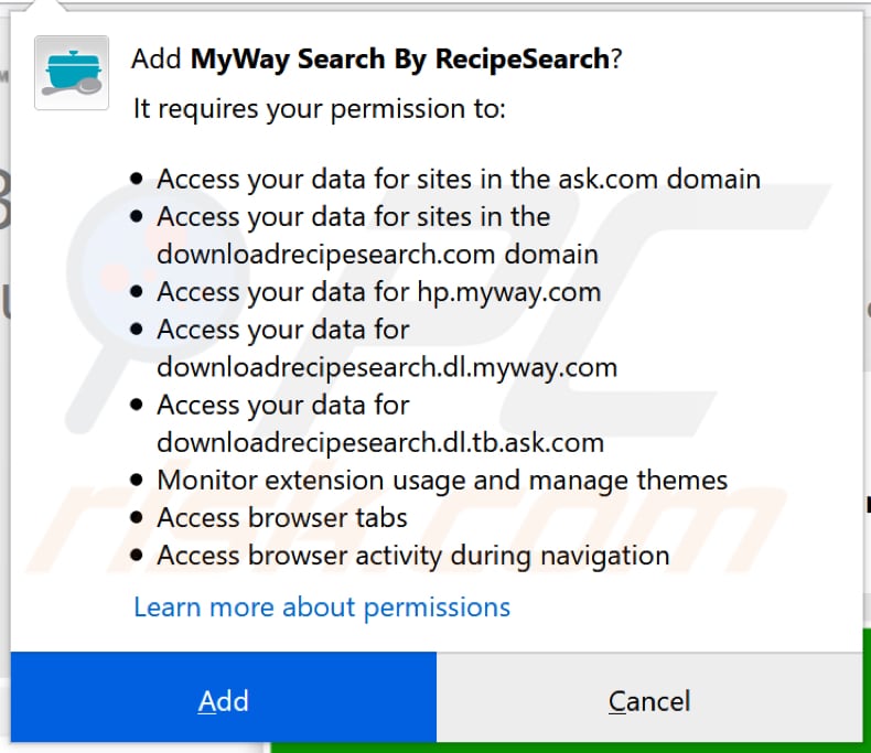 recipesearch toolbar notification firefox