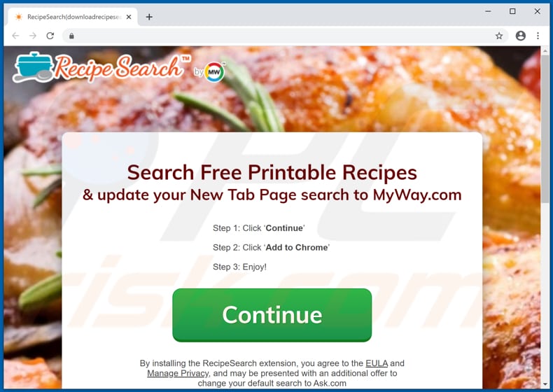 Website used to promote RecipeSearch browser hijacker