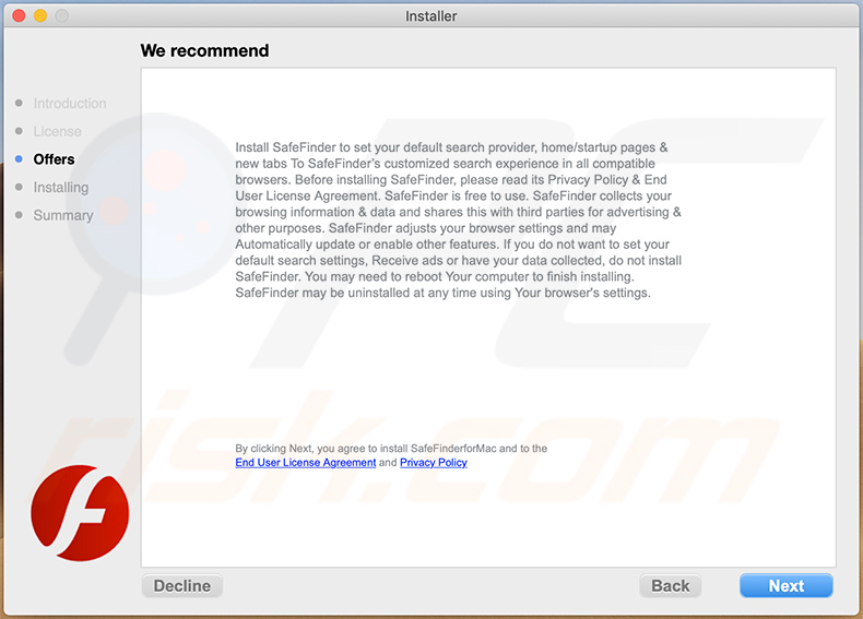 Deceptive installer promoting Safer Finder browser hijacker (2020-08-14)