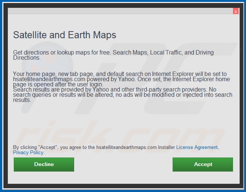 Official Satellite And Earth Maps browser hijacker installation setup