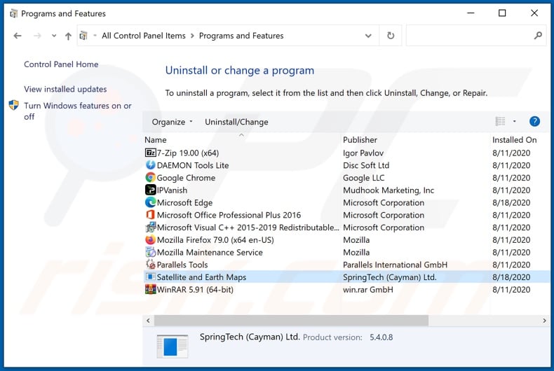 hsatelliteandearthmaps.com browser hijacker uninstall via Control Panel