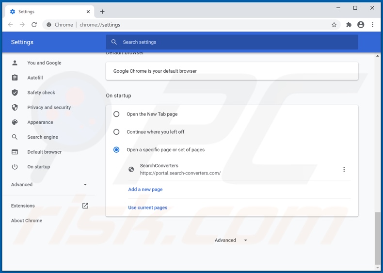 Removing search-converters.com from Google Chrome homepage