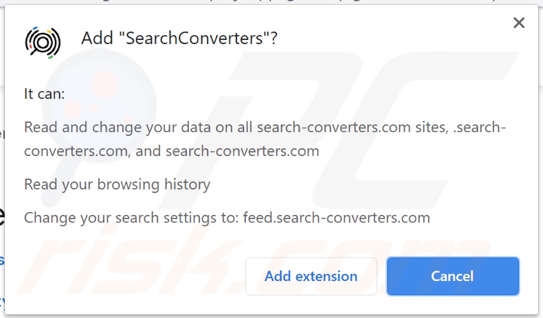 SearchConverters browser hijacker asking for permissions
