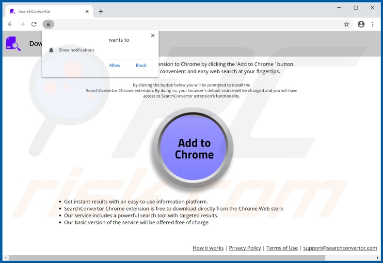 Website used to promote SearchConvertor browser hijacker