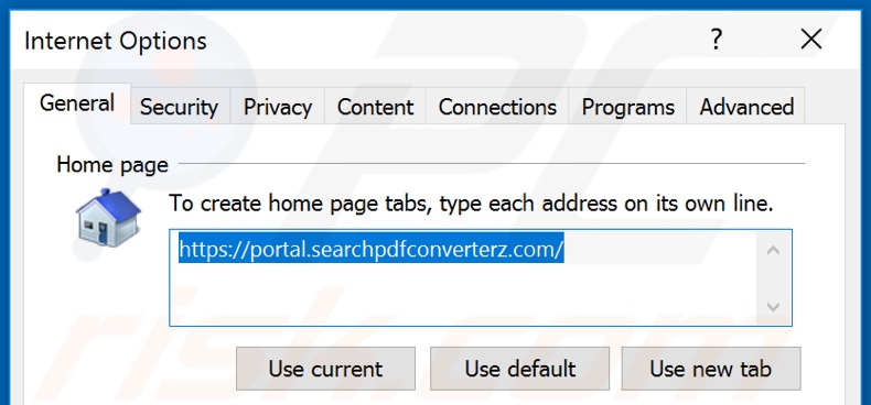 Removing searchpdfconverterz.com from Internet Explorer homepage