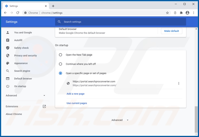 Removing searchproconverter.com from Google Chrome homepage