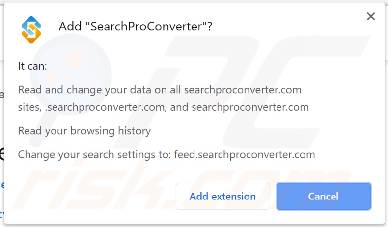SearchProConverter browser hijacker asking for permissions