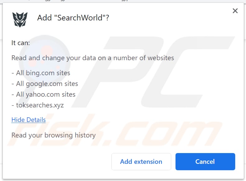 searchworld browser hijacker notification