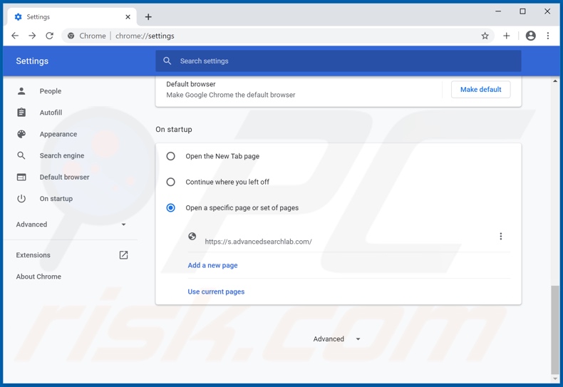 Removing advancedsearchlab.com from Google Chrome homepage
