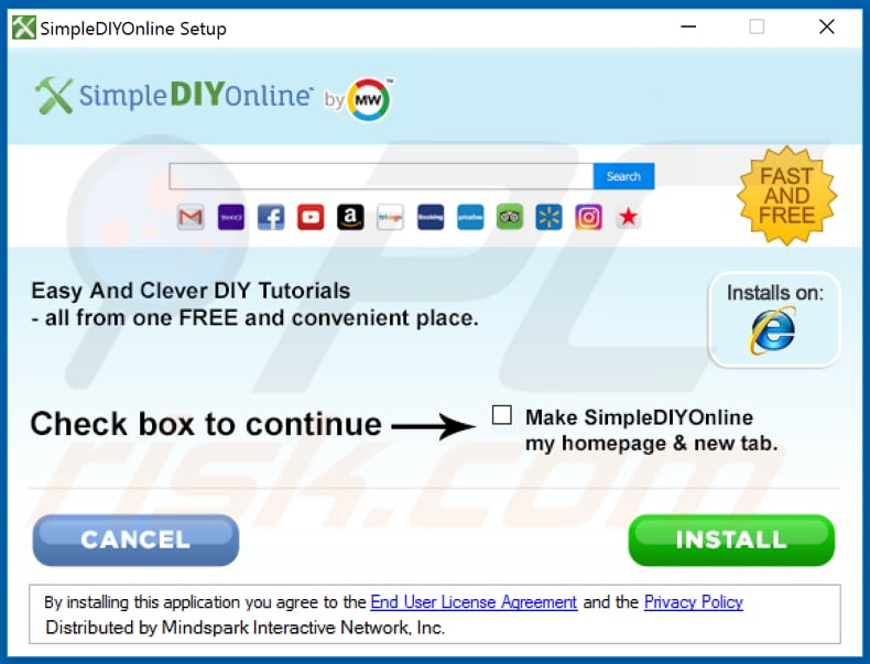 Official SimpleDIYOnline browser hijacker installation setup