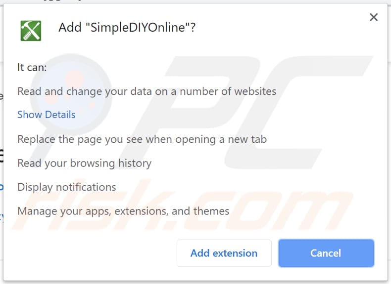 simplediyonline toolbar notification chrome